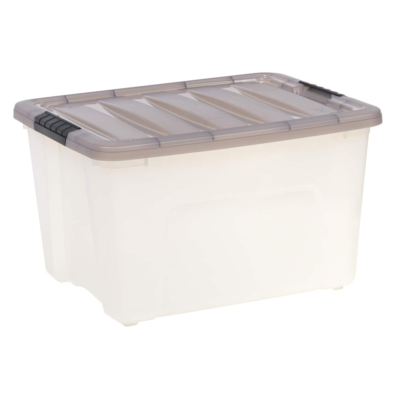 IRIS® Stack & Pull™ Clear Storage Box with Gray Lid